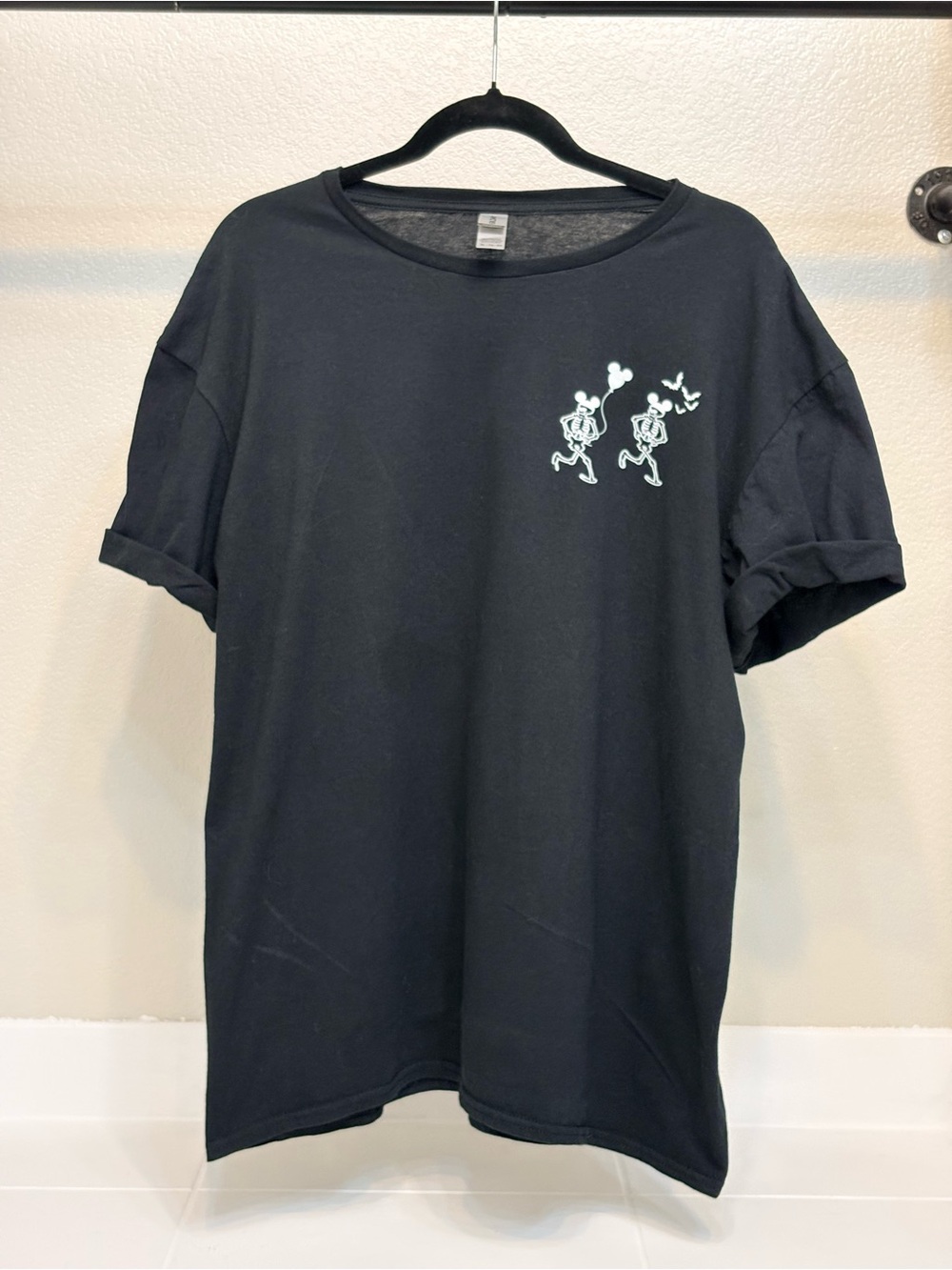 Disney Halloween Gildan Short Sleeve Tee with Small White Cartoon Chest Print